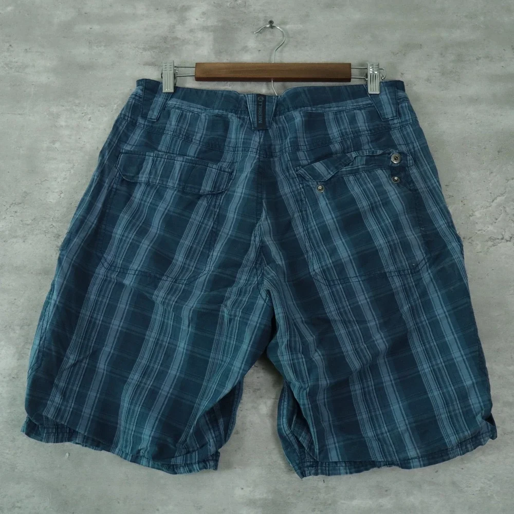 Merrell Cargo Shorts Plaid 34 Blue Hiking Outdoors Gorpcore Utility